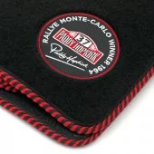 Paddy Hopkirk Mini Floor Mat Set in Black with Black & Red Binding