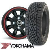 5.5" x 12" black/red pinstripe Ultralite alloy wheel and Yokohama A539 tyre package