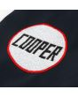 Cooper Logo, embroidered on right arm of a blue soft shell jacket
