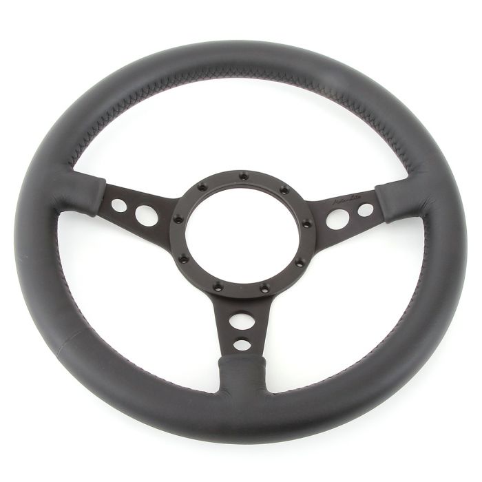 13" Moto-Lita Dished Black Leather Steering Wheel with Black Spokes for Classic Mini