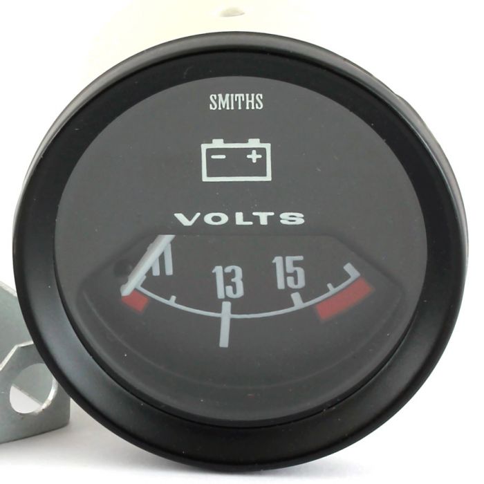 SMIBV2220-00B Smiths Classic voltmeter, 52mm gauge with black face and black bezel.
