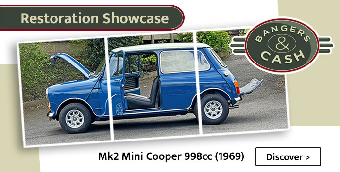 Restoration of a Mk2 Mini Cooper 998cc by Mini Sport Ltd in partnership with Bangers and Cash.